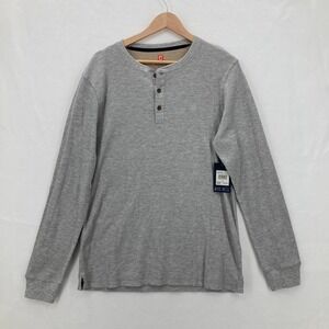 Chaps Henley Thermal Shirt Mens Medium Gray Waffle Knit Casual Preppy Travel NWT
